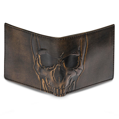 House of Jack Co. Skull Double ID Bifold Wallet for Men, Full Grain Leather Bifold Wallet, 2 ID Windows, 10 Card Slots, Skull Wallet, Black