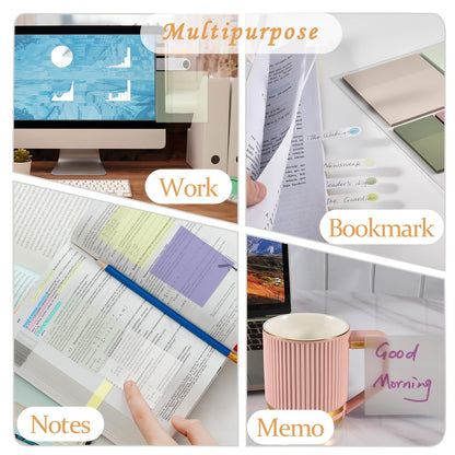 BAYTORY 1610 Sheets Transparent Sticky Notes with Highlighter Tape, Clear Waterproof 3 x 3 inch See Through Memo Pad, Self-Adhesive Translucent Writable Index Tabs for Annotating Books