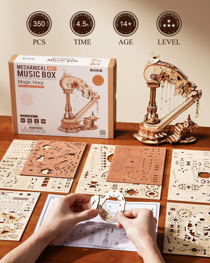ROKR 3D Wooden Puzzles for Adults - Magic Harp Music Box, Mechanical Model Kit Self-Playing Musical Instrument, DIY Craft Kits, Home Decor & Birthday Gifts, Hobbies for Men Women