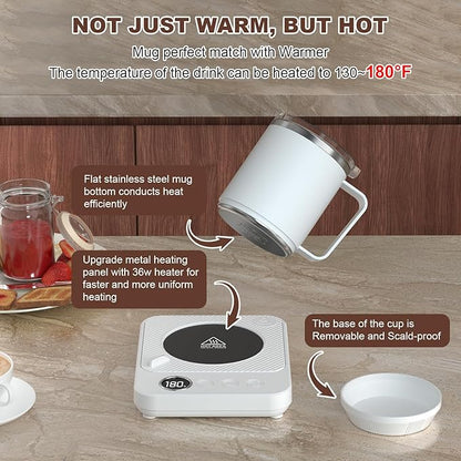 Coffee Mug Warmer & Mug Set for Desk, Smart Coffee Cup Warmer with 16oz Heated Mug, Coffee Heater with Auto Shut Off for Office/Home, Birthday/Valentine's Day/Coffee Gifts for Men & Women, White