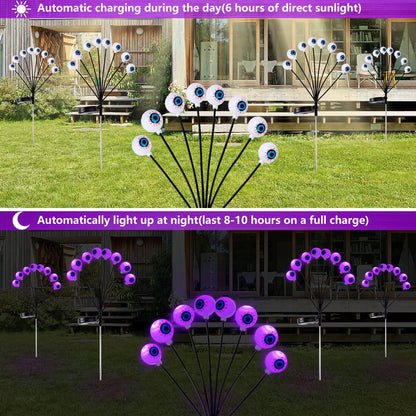 LCHUANG 4 Pack Halloween Decorations Outdoor Lights - 32LED Solar Scary Eyeball Pathway Lights Swaying by Wind, Waterproof Solar Halloween Stake Lights for Garden Porch Lawn Pathway (Purple)