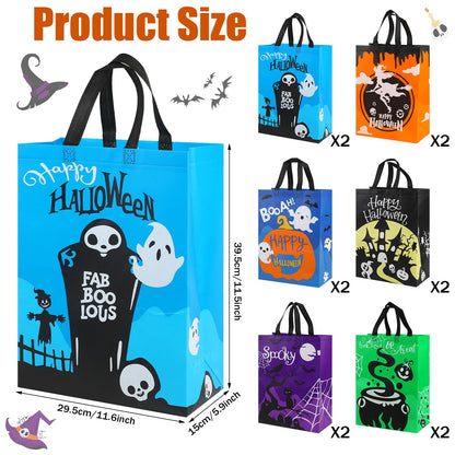 CCINEE 12PCS Halloween Non-Woven Bags with Handle，Large Size Reusable Halloween Trick or Treat Tote Bags for Party Favors Supplies，15.7"×11.8"×5.9"