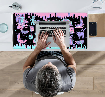Cute Pastel Goth Desk Mat Kawaii Japanese XXL Extra Large Extended Desk Pad Gaming Mouse Pad, Anime Computer Laptop Mat Keyboard and Mouse Mat for Women Office Desk Decor Gamer Gift 31.5"x15.75"