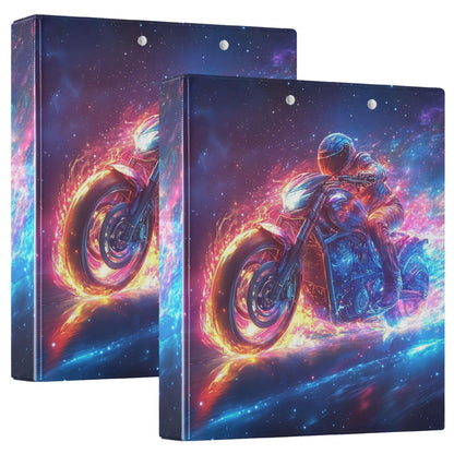 Motorcycle Round Ring Binders 1.5 Galaxy Race Car Sports 3 Ring Clipboard Binder for Office School Work Supplies File Folder 200 Sheet Capacity Easy Open