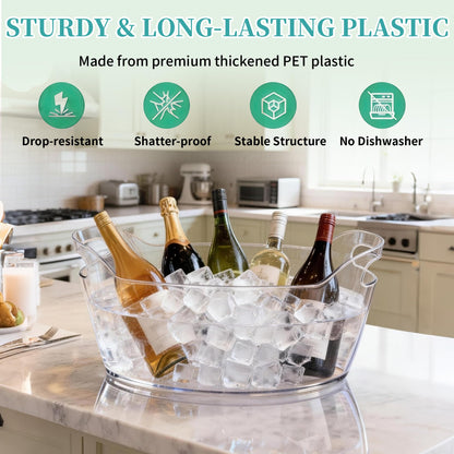 6.5L Large Ice Bucket for Parties, 2PCS Clear Acrylic Drink Buckets with Scoop & Metal Wine Bottle Opener, Champagne Bucket Tub for Wine, Beer, Cocktail Bar & Mimosa Bar Supplies Cooler