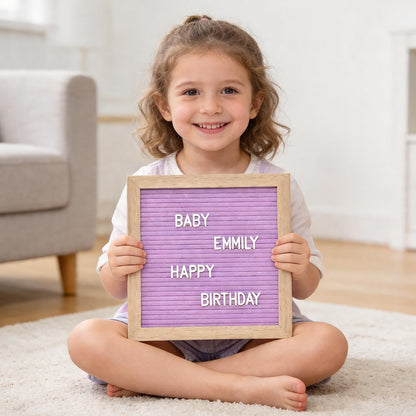 Felt Letter Board with 294 Letters, Numbers, Symbols - 10x10 inch Changeable Message Board with Wooden Frame Wall Mount(Purple)
