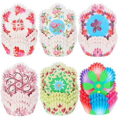 Patelai 600 Pcs Flowers Cupcake Liners Disposable Colorful Paper Baking Cups Disposable Floral Cupcake Wrappers Muffin Liners for Spring Summer Boho Wedding Birthday Shower Bridal Party