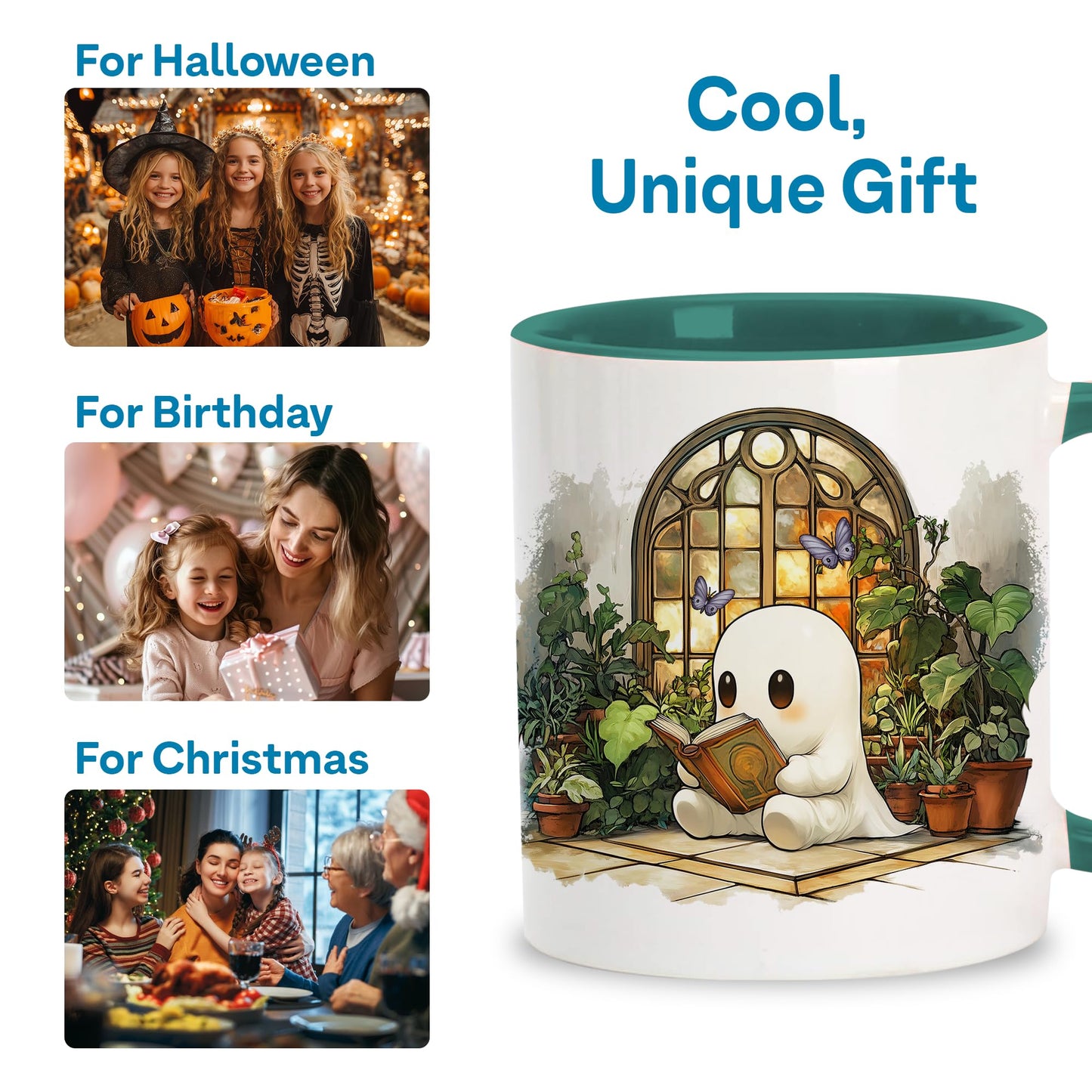 Hyturtle Cute Ghost Reading Mug Gifts for Readers on Birthday, Halloween