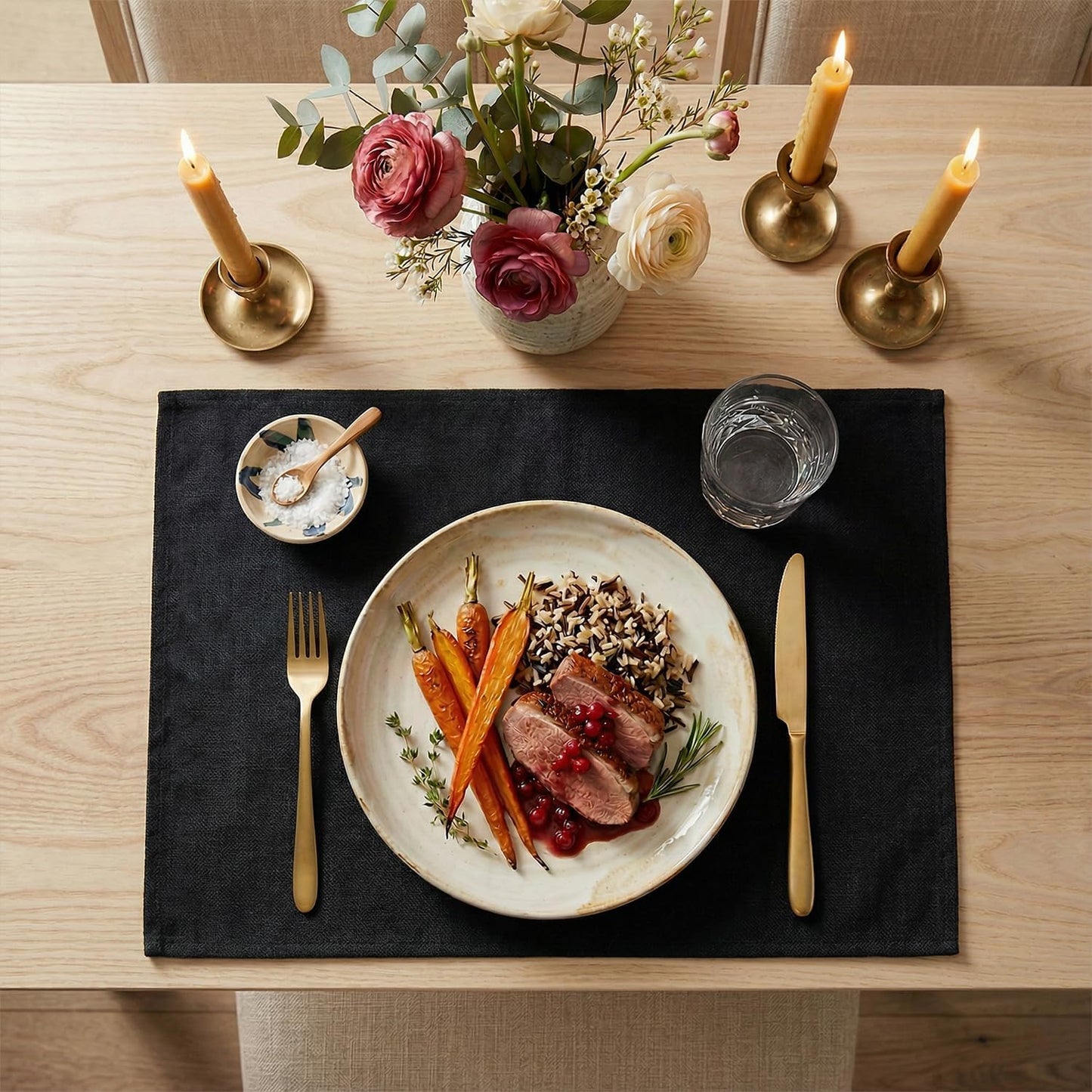 Artoid Mode Black Placemats Set of 6, 12x18 Inch Halloween Washable Holiday Table Mats for Party Kitchen Dining Decoration