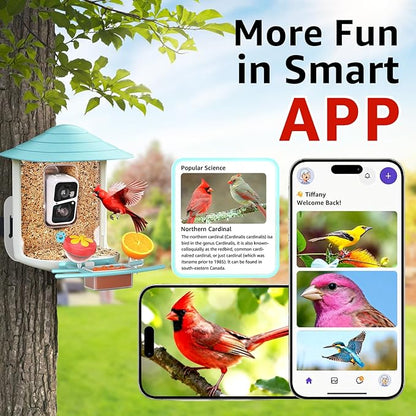 birdsnap® TUC Bird Feeder with Camera 2K HD Live with 32GB Card Auto Detect & Notify AI Identify Camera Birds Feeders Solar Powered Wireless Outdoors Backyard Gift for Mom Dad Birds Lover, 2.4G WiFi