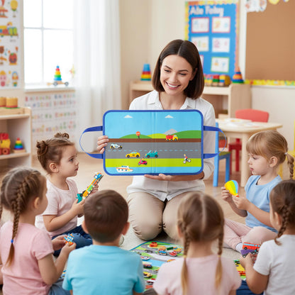 WATINC Travel Felt Board Story Set - 25PCS Portable Felt Board Educational Birthday Gift for Boys Girls, Themed Storytelling Preschool Early Learning Interactive Play Kit for Toddlers (Transportation)