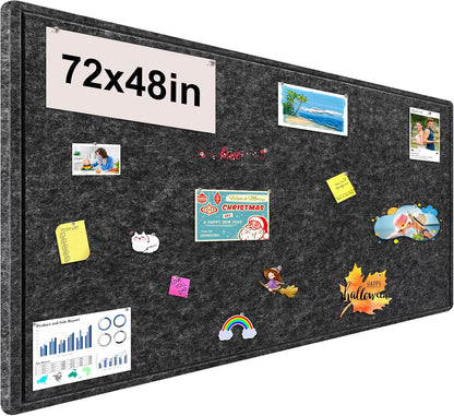 Large Bulletin Board, Foldable 72x48 Inches Cork Board Alternative, Large Felt Board Decorative Pin Board for Wall, Foldable Photo Board Self-Adhesive Vision Board with 36 Pushpins Dark Gray