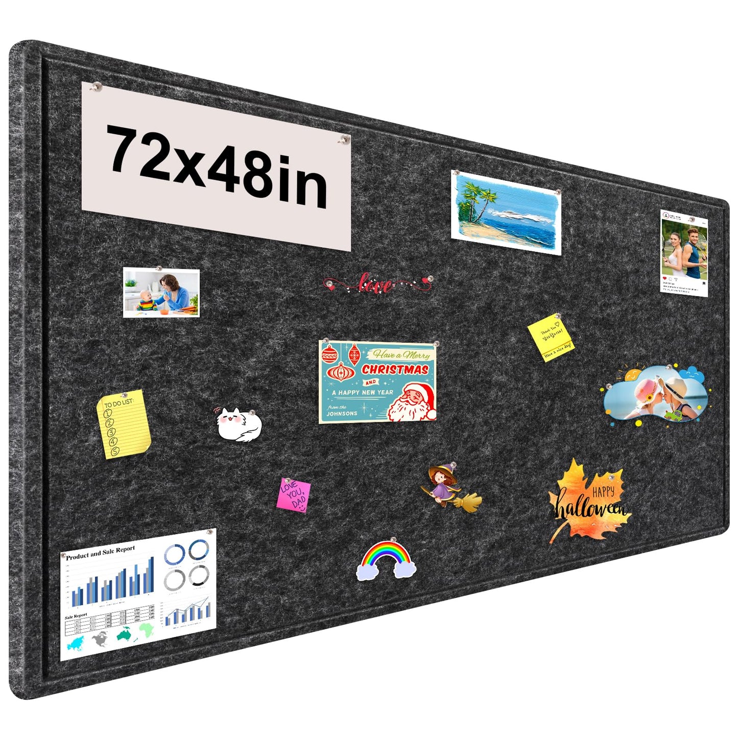 Large Bulletin Board, Foldable 72x48 Inches Cork Board Alternative, Large Felt Board Decorative Pin Board for Wall, Foldable Photo Board Self-Adhesive Vision Board with 36 Pushpins Dark Gray