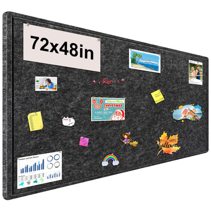 Large Bulletin Board, Foldable 72x48 Inches Cork Board Alternative, Large Felt Board Decorative Pin Board for Wall, Foldable Photo Board Self-Adhesive Vision Board with 36 Pushpins Dark Gray