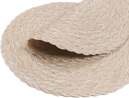 SHACOS Round Braided Placemats 15 inch Set of 6 Thick Boho Kitchen Table Placemats for Home Wedding Party (T-Beige, 6)