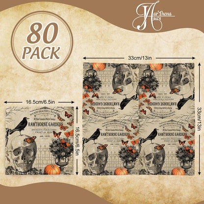 JarThenaAMCS 80Pcs Halloween Paper Napkin Vintage Skull Crow Luncheon Napkin Disposable Dessert Dinner Hand Napkin for Halloween Party Supplies