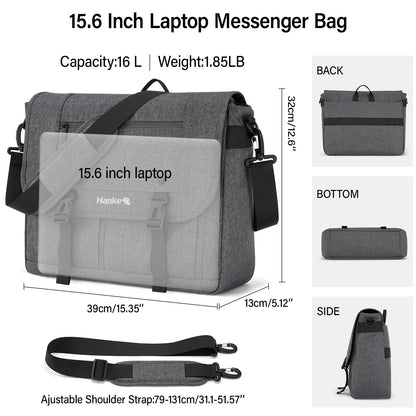 Hanke Durable Messenger Bag for Men with 15.6 Laptop Case, Business Cross Body Bag Briefcase for Women,School or Work Tote Bag Large Messanger Bag.（Dark Grey）