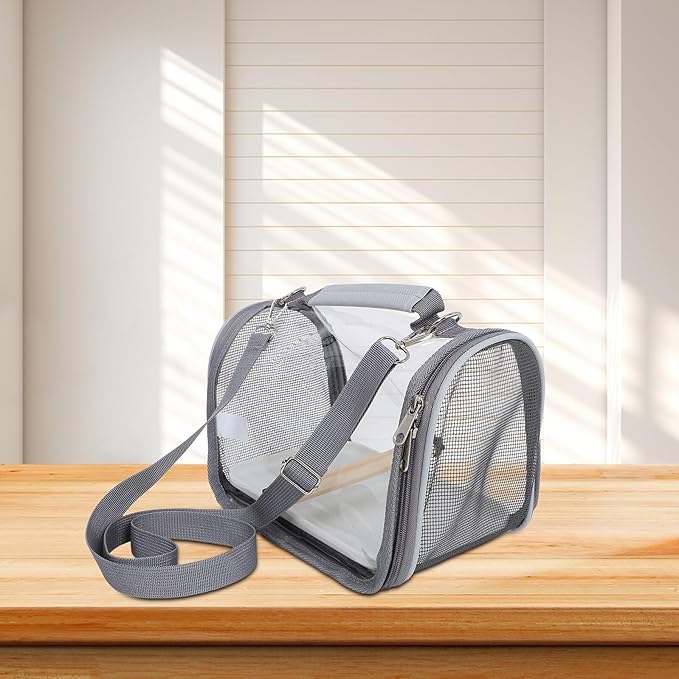 Small Bird Travel Cage Carrier Portable Parrot Carrier Bag with Breathable Mesh Small Gray Travel Cage for Budgie Conure Outdoor Transport