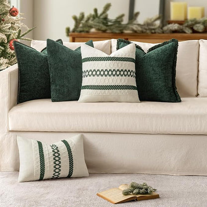 MIULEE Pack of 2 Pillow Covers 18x18 Inch Dark Green Farmhouse Decorative Throw Pillow Covers with Stitched Edge Soft Chenille Solid Dyed Couch Pillow Covers for Sofa Bed Living Room