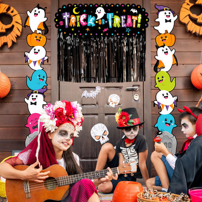 Aperturee Halloween Trunk Or Treat Car Decorations Kit — 70.8x15.5 Inch Banner, Porch Banner, 2x6m Ropes, Rain String Curtains, Durable Oxford Fabric, Fun Halloween & Trick-or-Treat Themes