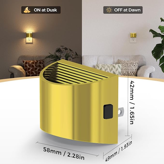DORESshop LED Night Light[2 Pack], Night Lights Plug into Wall, 3 Level Brightness Adjustable Plug in Night Light, Dusk to Dawn Sensor, Nightlights for Adults, Bedroom, Bathroom, 3000K, Golden Cover