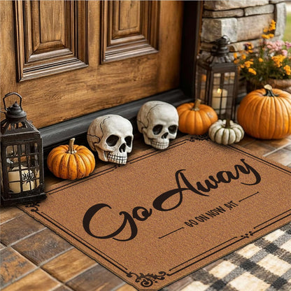Go Away Go On Now Git Doormat 30x17 Inch Front Mat Funny Halloween Coir Doormat Outdoors Indoor Washable Cute Holiday Welcome Mats for Entryway with Rubber Backing Home Decor Prank Gift