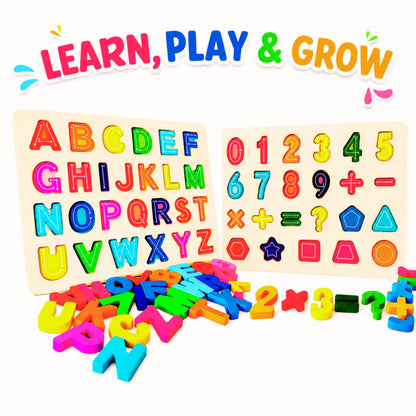5-in-1 Wooden Puzzles for Toddlers 3-5 | Montessori Alphabet Number Shape Learning Toys | Magnetic Whiteboard, Flashcards & Markers | Preschool Educational Activity Kit | VYN & VYN (Rainbow)