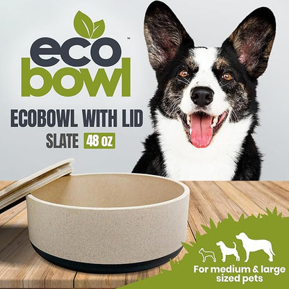Palz&Co EcoBowl with Lid for Dogs & Cats, 48 oz Gray - Natural Bamboo Pet Bowl with Non-Slip Base, Pet Food and Water Dish, Dishwasher Safe