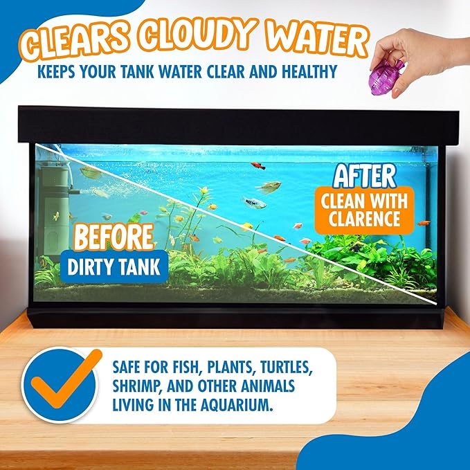 Clarence the Clarifier Fish - 6 pk, Purple-Orange - Aquarium Treatment, Clear Cloudy Fresh-Saltwater, Fish Safe, 10gal Tank Maintenance Ea