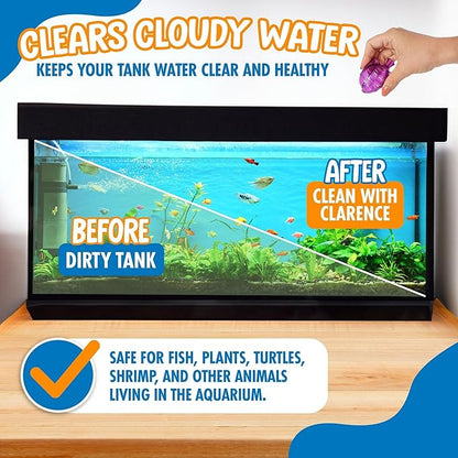 Clarence the Clarifier Fish - 2 pk, Purple-Orange - Aquarium Treatment, Clear Cloudy Fresh-Saltwater, Fish Safe, 10gal Tank Maintenance Ea