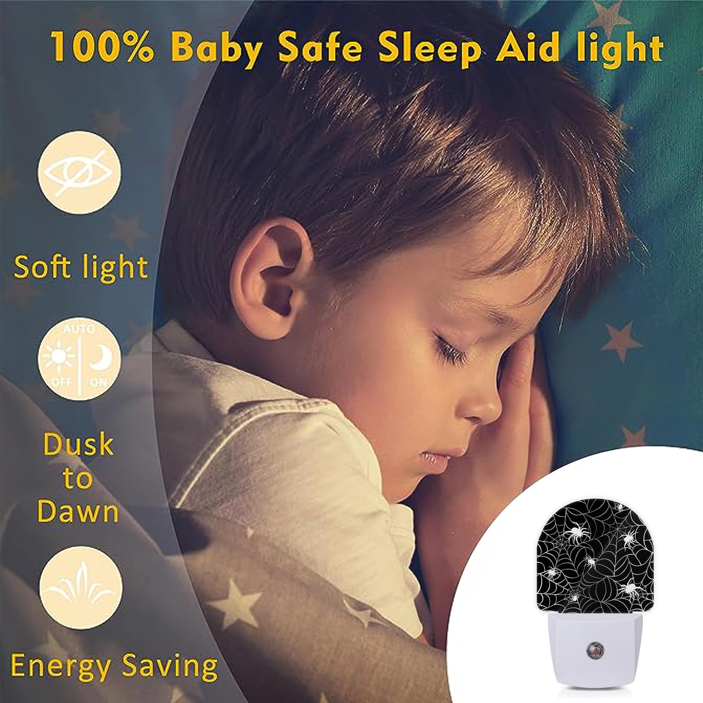 Axxitude Spiders Webs Night Lights Plug into Wall for Girls Boys Room,Night Light LED Lamp Dusk to Dawn Sensor Round Lamp for Bedroom Bathroom Hallway Home Wall Decor Nightlight