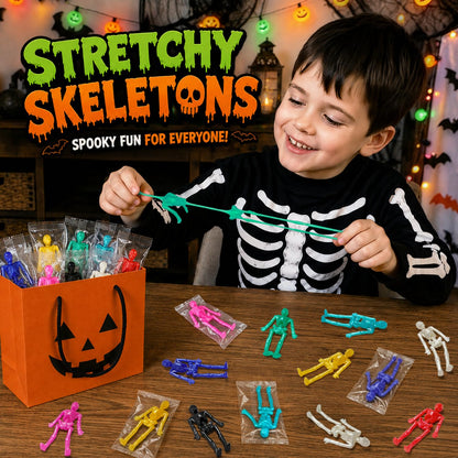 Halloween Party Favors Goodie Bag Boo Basket Stuffers Squishies for Kids, 36 PCS Halloween Stretchy Skeleton Decorations for Birthday Classroom Party,Non-Candy Treats Squishy Skull Toys for Boys Girls