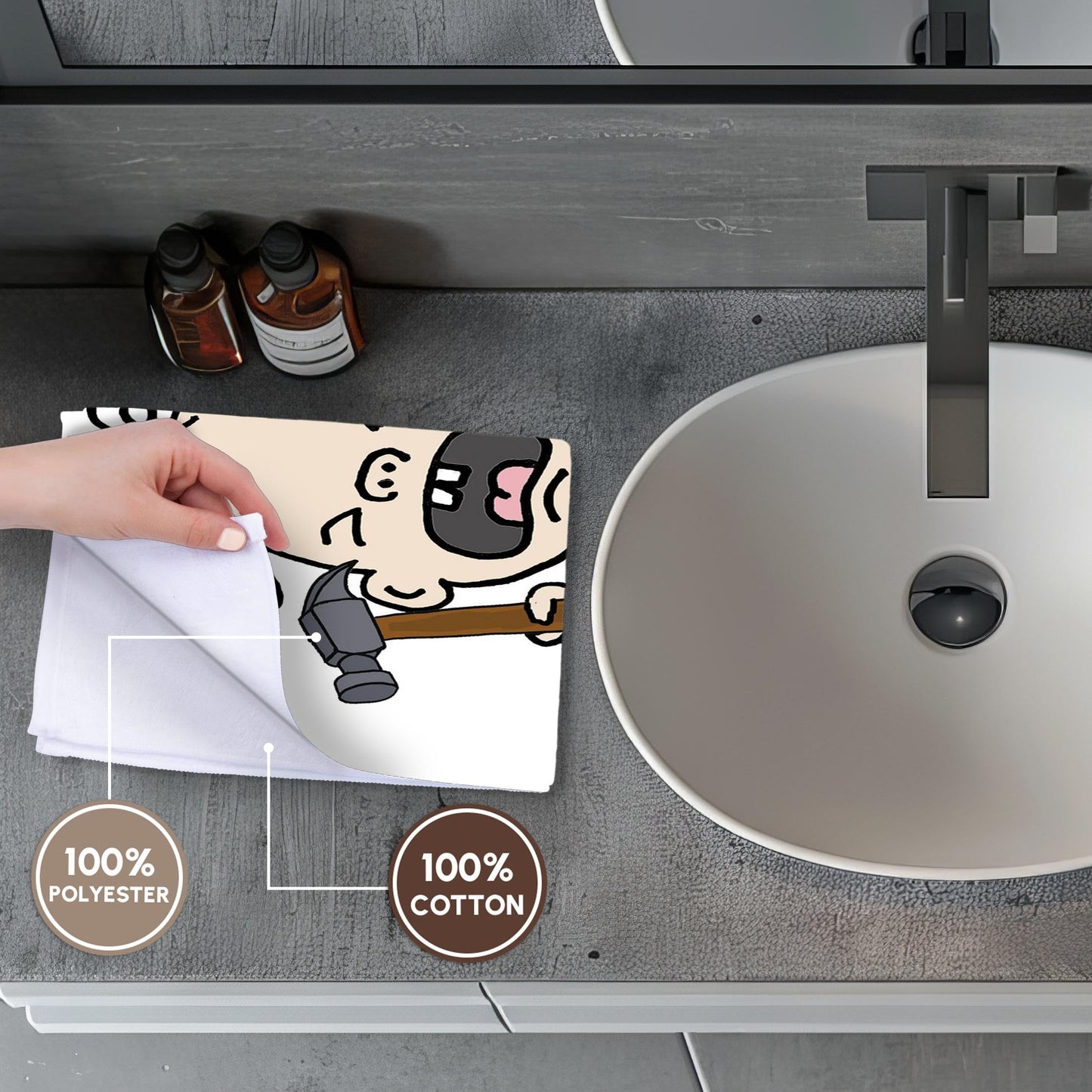 3dRose Funny Crying Baby with Hammer Carpenter Satire 15x22 Hand Towel