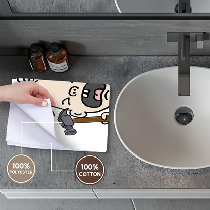 3dRose Funny Crying Baby with Hammer Carpenter Satire 15x22 Hand Towel