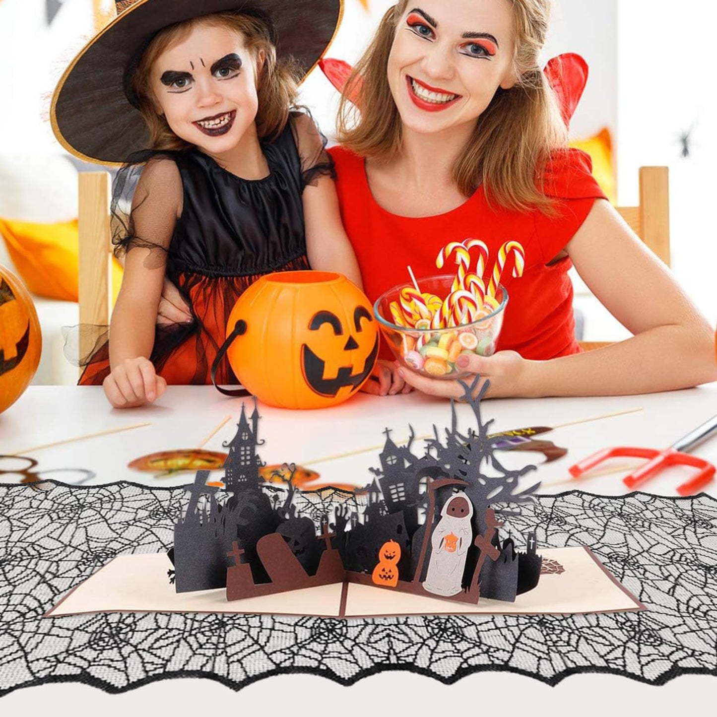 Black Lace Spider Web Table Runner - 2 Pcs, 18 X 72 Inch - Polyester Lace - Perfect for Halloween Parties & Gatherings