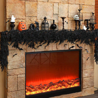 XunYee Black Halloween Garland 6 Feet Spooky Halloween Cedar Garland Mantel Fireplace Artificial Faux Trailing Realistic Gothic Hanging Vine Twigs for Thanksgiving Party Outdoor Indoor Home Decor