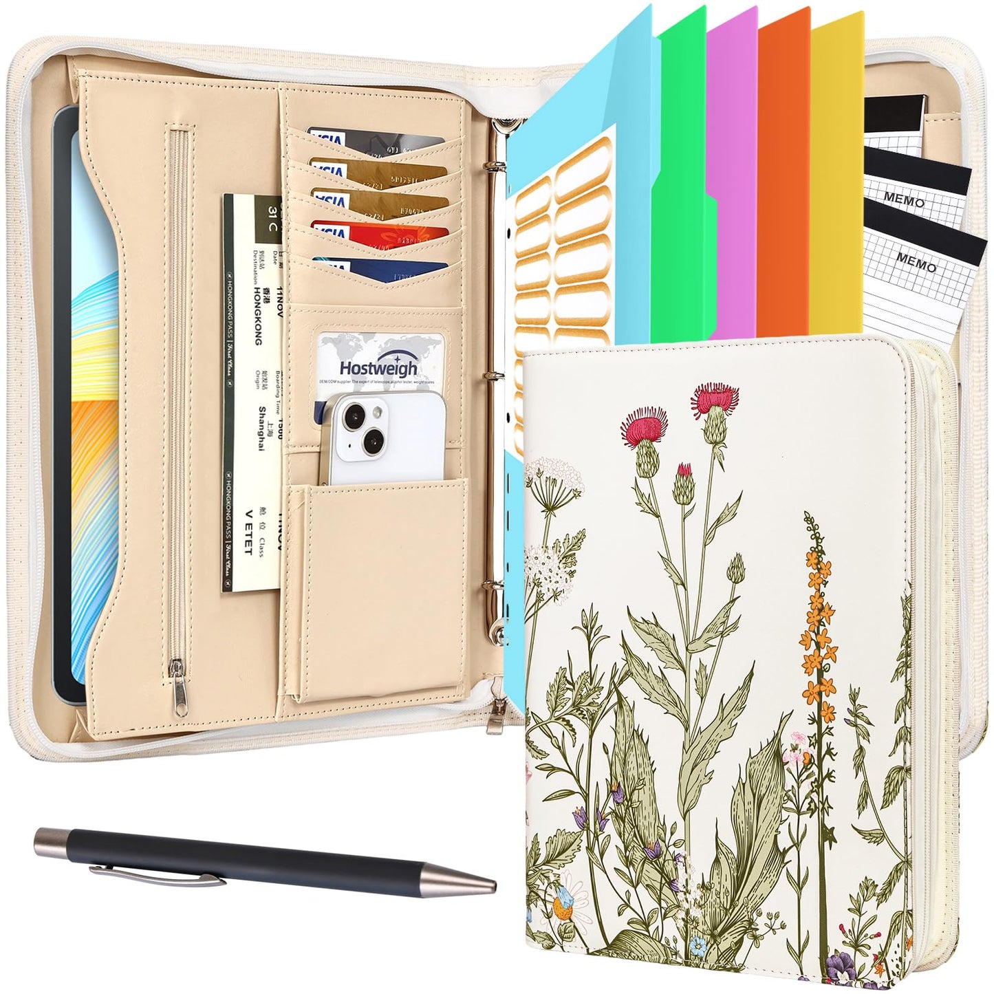Leathario Portfolio Binder, Includes 5 Folder Index Dividers and 3 Notepads, 3-Ring Folder Organizer, Padfolio with Zipper, Vegan Leather Tablet Sleeve, Business Office Conference Clipboards