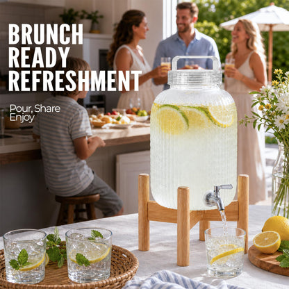 EGGKITPO 2 Pack 1.5 Gallon Drink Dispensers for Parties Hosting Wedding Beverage Dispenser with Wood Stand and Spigot, BPA-Free Polycarbonate Lemonade Container for Halloween Home Buffet Iced Tea
