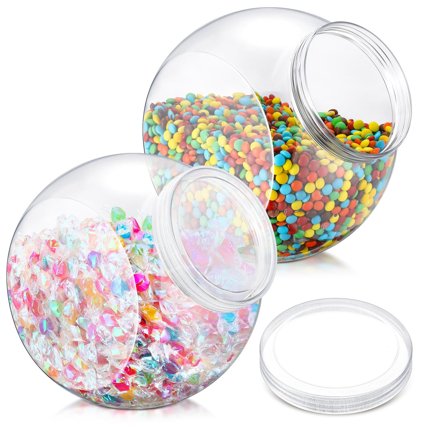 Willinglong 2 Pcs Plastic Candy Jar with Lid 192 oz/ 1.5 Gallon Large Slanted Storage Jar Clear Food Storage Canisters for Cookies Jelly Beans Snacks Candy Buffet Indoor Outdoor Wedding (White)