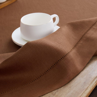 Solino Home Linen Brown Table Runner 72 Inches Long - 100% Pure Linen Hemstitch Table Runner 14 x 72 Inch for Dresser, Dining - Classic Hemstitch