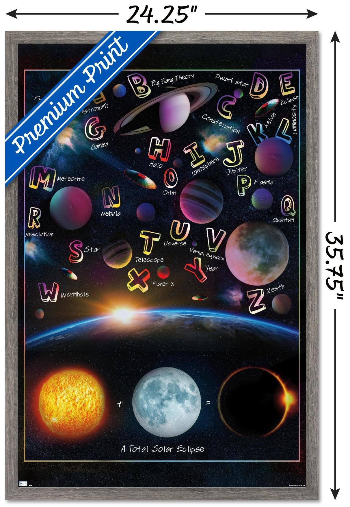 Trends International Ali Chris - The Solar System: Total Eclipse Letters Wall Poster, 34L x 22.4W, Barnwood Framed Version