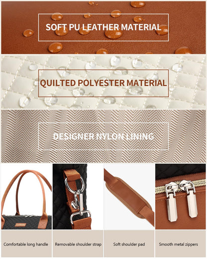 CLOKARS Weekender Bags for Women, Travel Duffle Bag Carry On Overnight Bag with Cosmetics Bag and Crossbody Purse for Gym Hospital, Gifts for Women, Black Brown