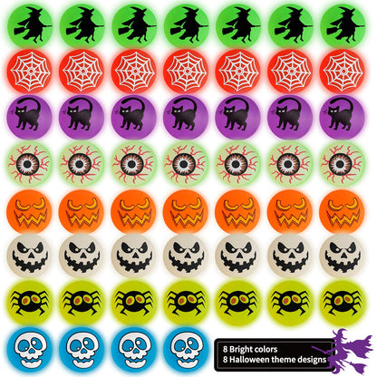 72 Glow in The Dark Bouncing Balls,Halloween Party Favors Supplies, 8 Halloween Theme Designs for School Classroom Game Rewards, Trick or Treating Goodie, Halloween Miniatures/Prizes(with pouch bag)
