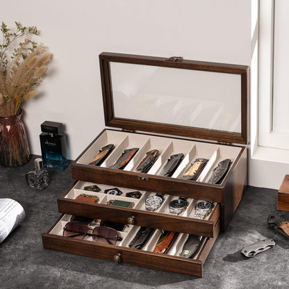Yoimori Knives Display Box, 3-Layer Pocket Knives Box Display & Storage Knives, Solid Wood Knives Box for Collections, Gift for Boyfriend Fathers Day Birthday Gifts(Walnut)