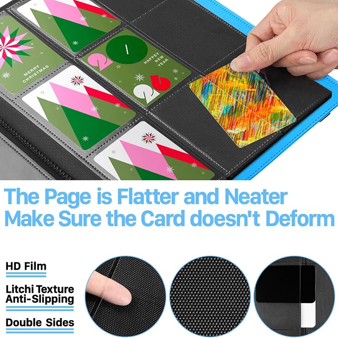 【2026】Trading Card Binder 9 Pocket, Premium Sports Collection Binder Game Cards Book with Sleeves Side Loading, Anti-open Strap Double Sided Waterproof 360 Card Folder