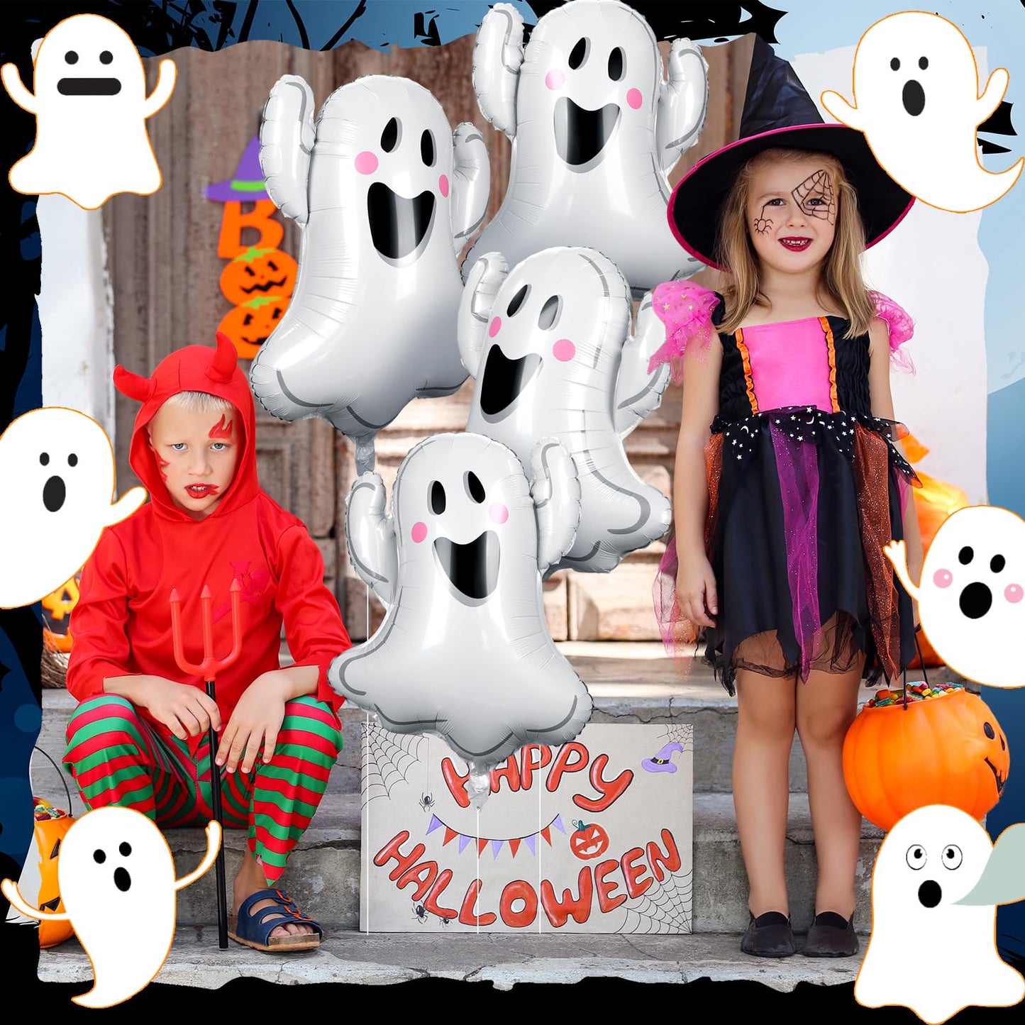 WinnerWhy 12pcs 30 Inch Halloween Ghost Balloons White Ghost Shaped Foil Balloon for Halloween Spooky Themed Birthday Baby Shower Wedding Party Decor Supplies