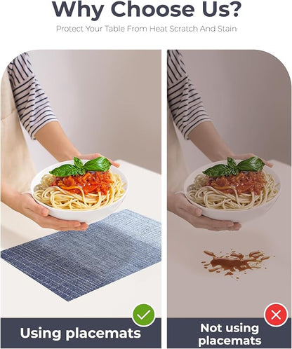 Leetaltree Gradient Blue Woven Placemats Set of 4 - Heat Resistant Non-Slip Place mats for Dining Table, Washable Durable PVC Vinyl Woven Table Mats(Gradient Blue, 4)