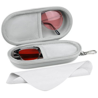 Marvolia Double Eyeglasses Case Hard Shell Dual Glasses Case with Clip & Zipper Closure Travel Sunglasses Organizer Portable Eyewear Storage Box for Men Women - Grey