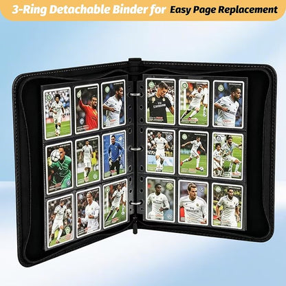 GERMUN 3 Ring 9 Pocket Zipper Card Binder, 720 Double Sided Standard PU Trading Card Album Folder for TCG & Sports Cards, Not Fit Top Loaders (Brown)