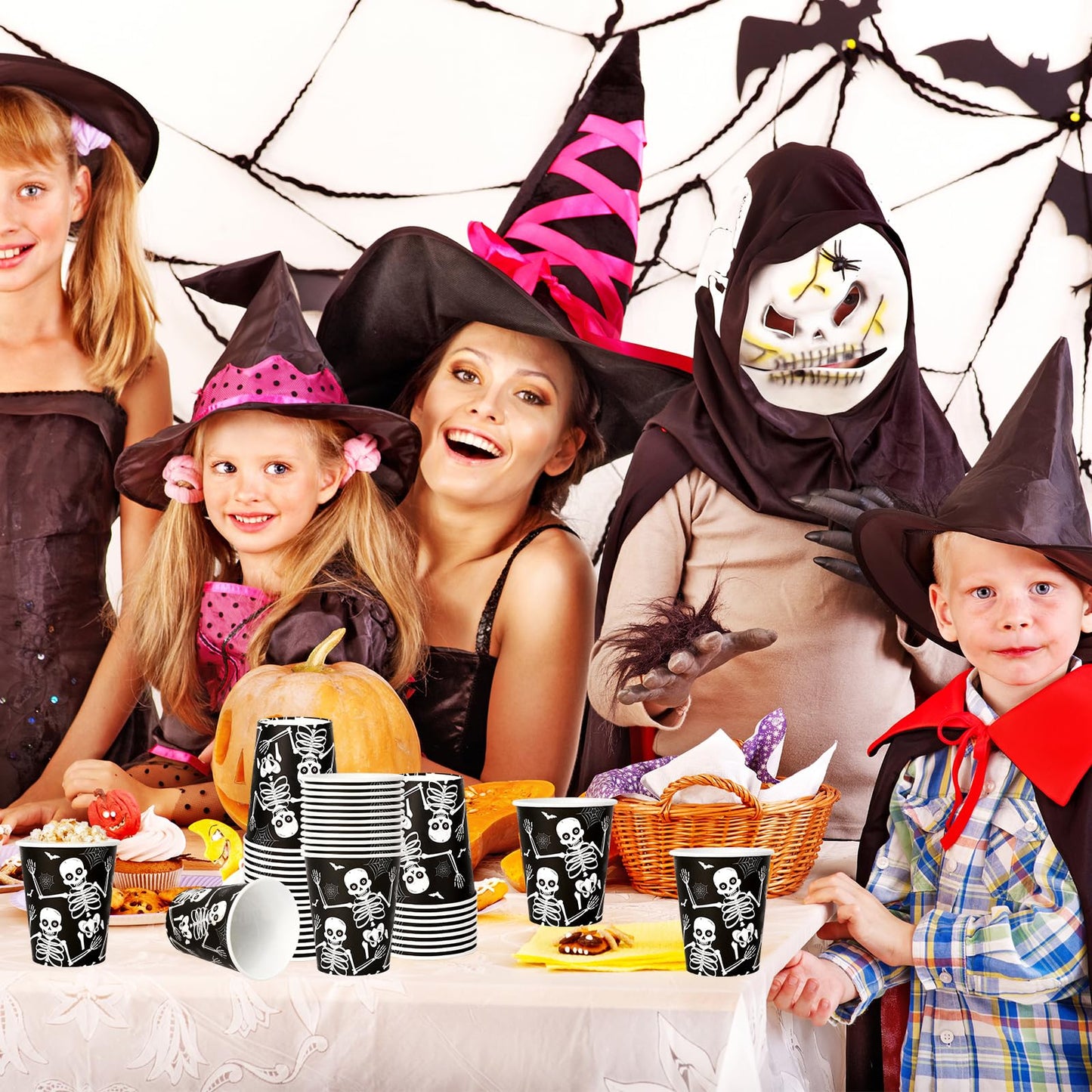 JarThenaAMCS 50Pcs Halloween Disposable Paper Cups 9oz Skeleton Party Cups for Coffee Juice Hot Cold Drinks Trick or Treat Party Supplies